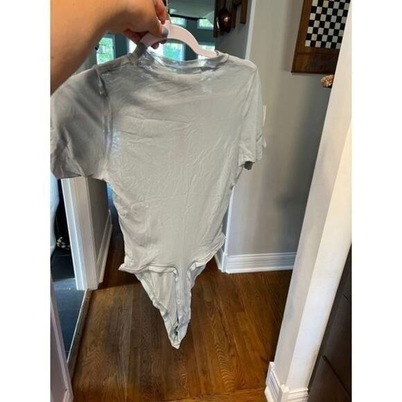 Skims Summer Sheer Mesh Bodysuit size 2X Sky Blue Mock Neck Thong NWT - Picture 2 of 3